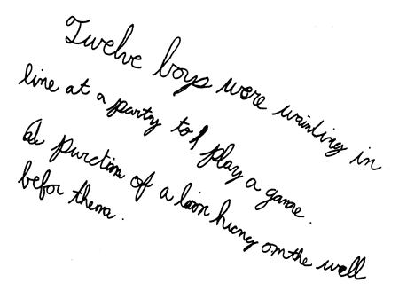 An 11-year-old dyslexic was instructed to read and then copy several printed sentences into script